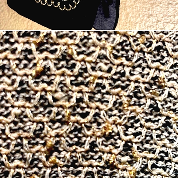 ST JOHN COUTURE 6-8 FANTASY TWEED  VELVET BLACK CREAM GOLD LOGO JACKET SKIRT SET - Picture 6 of 14